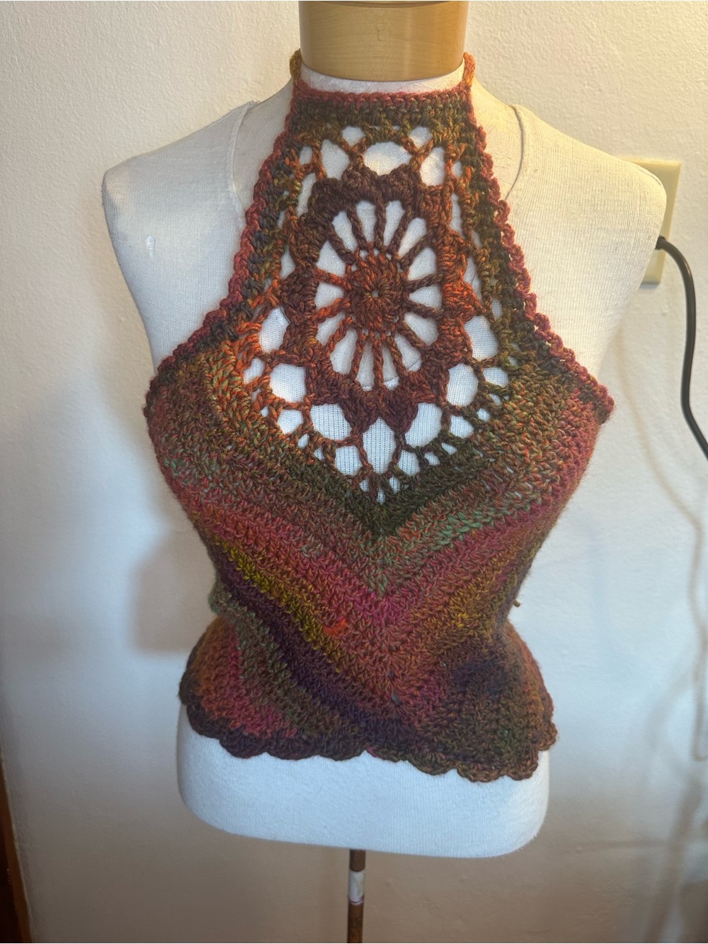 Hand-Crocheted Multicolor Halter Neck Crochet Top